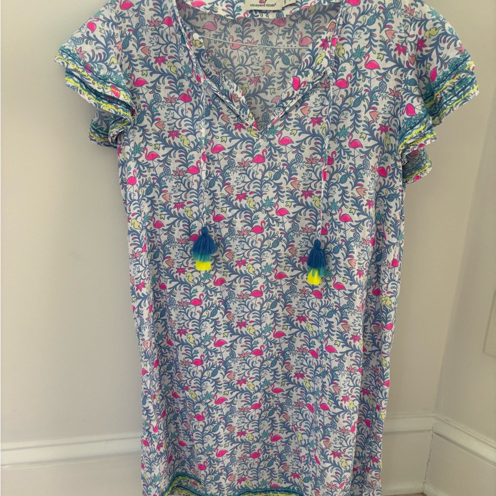 Vineyard Vines Pink and Blue Sundress Casual V-Neck/ beach cover up